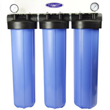 Crystal Quest 6-8 GPM Big Blue Triple Smart Series Compact Whole House Water Filter (CQE-WH-01109) - Purely Water Supply