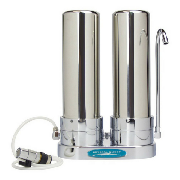Crystal Quest Double Cartridge Stainless Steel  Lead Removal Countertop Water Filter System (CQE-CT-00169) - Purely Water Supply