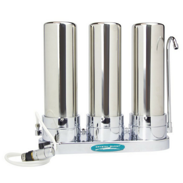 Crystal Quest Triple Cartridge Stainless Steel Lead Removal Countertop Water Filter System (CQE-CT-00170) - Purely Water Supply